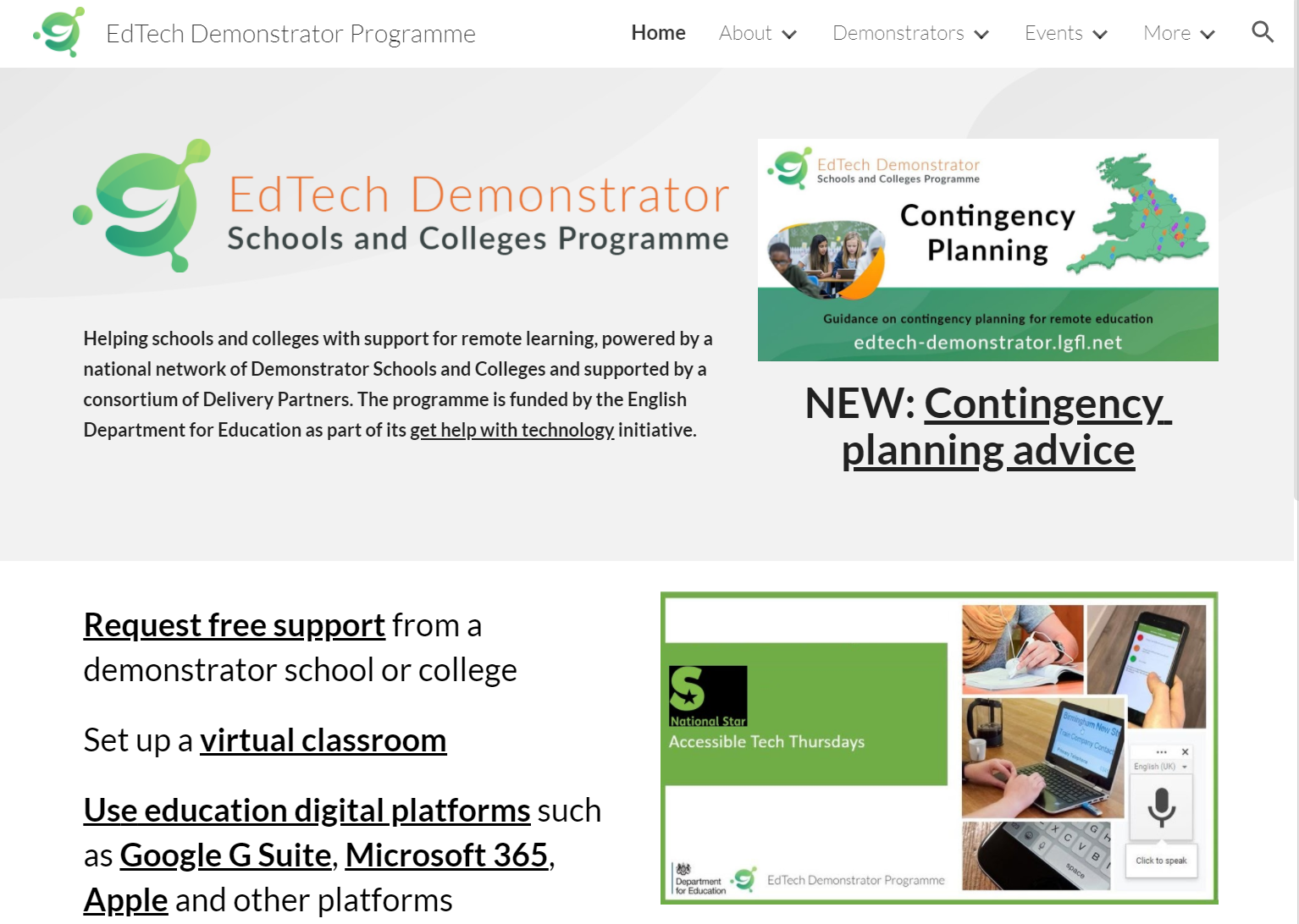 Screen shot of Edtech Demonstrator website.